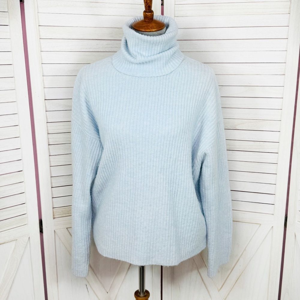 H&M Oversized Ribbed Cowl Neck Sweater Powder Blue Medium